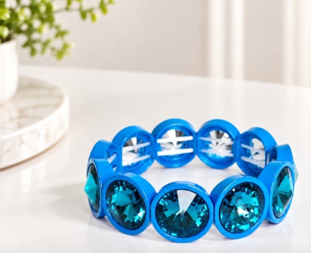 Alloy Round Blue Stone Stretch Bracelet New